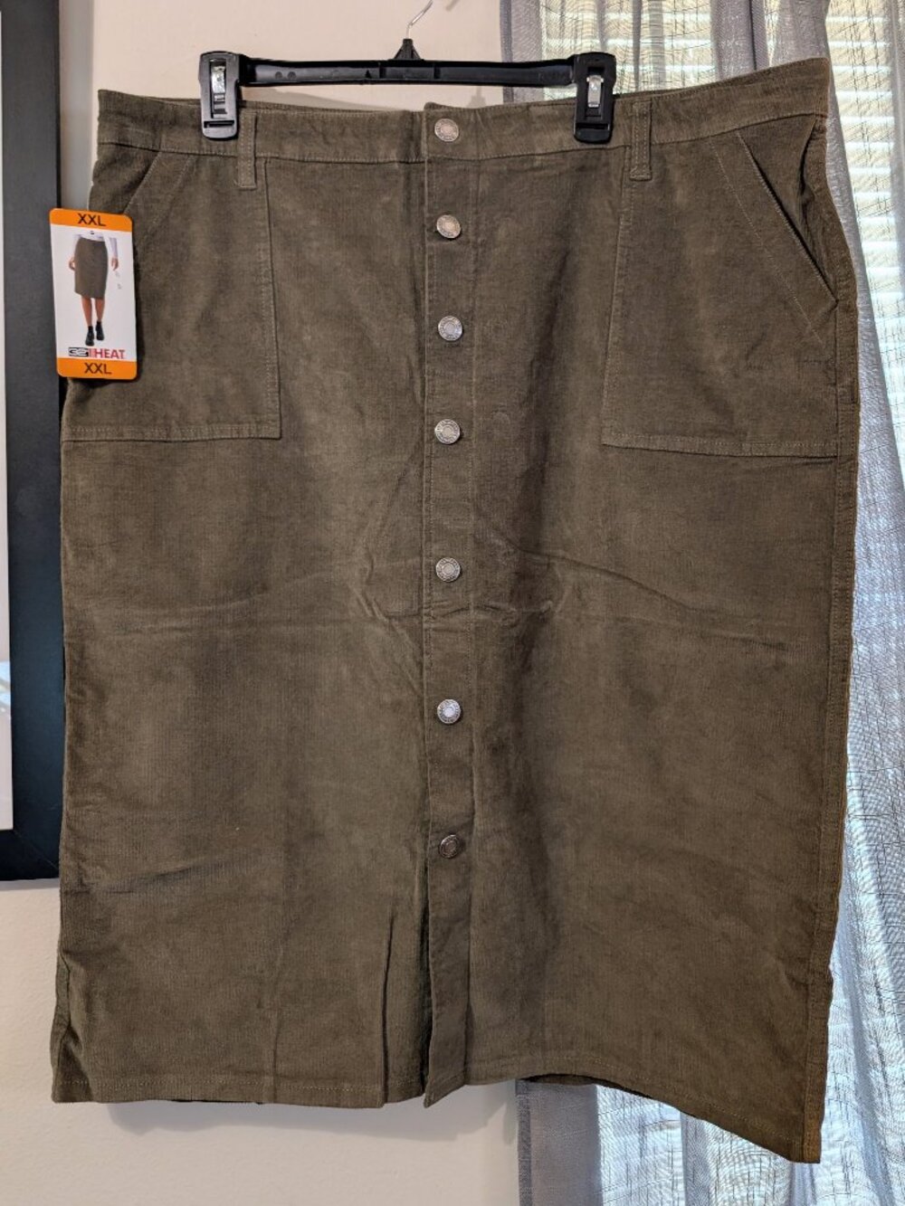 NWT Corduroy Olive Green Button Front Pencil Skirt 32 Degree Heat XXL